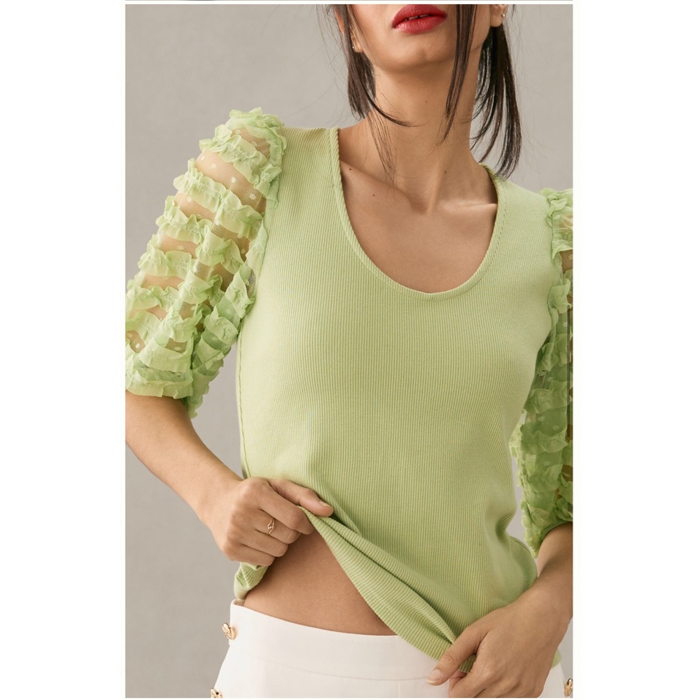 Anthro DOLAN Lime Chiffon Ruffle-Sleeve Top